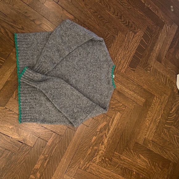 Autumn Cashmere Gray Sweater with Green Trim - Picture 3 of 4